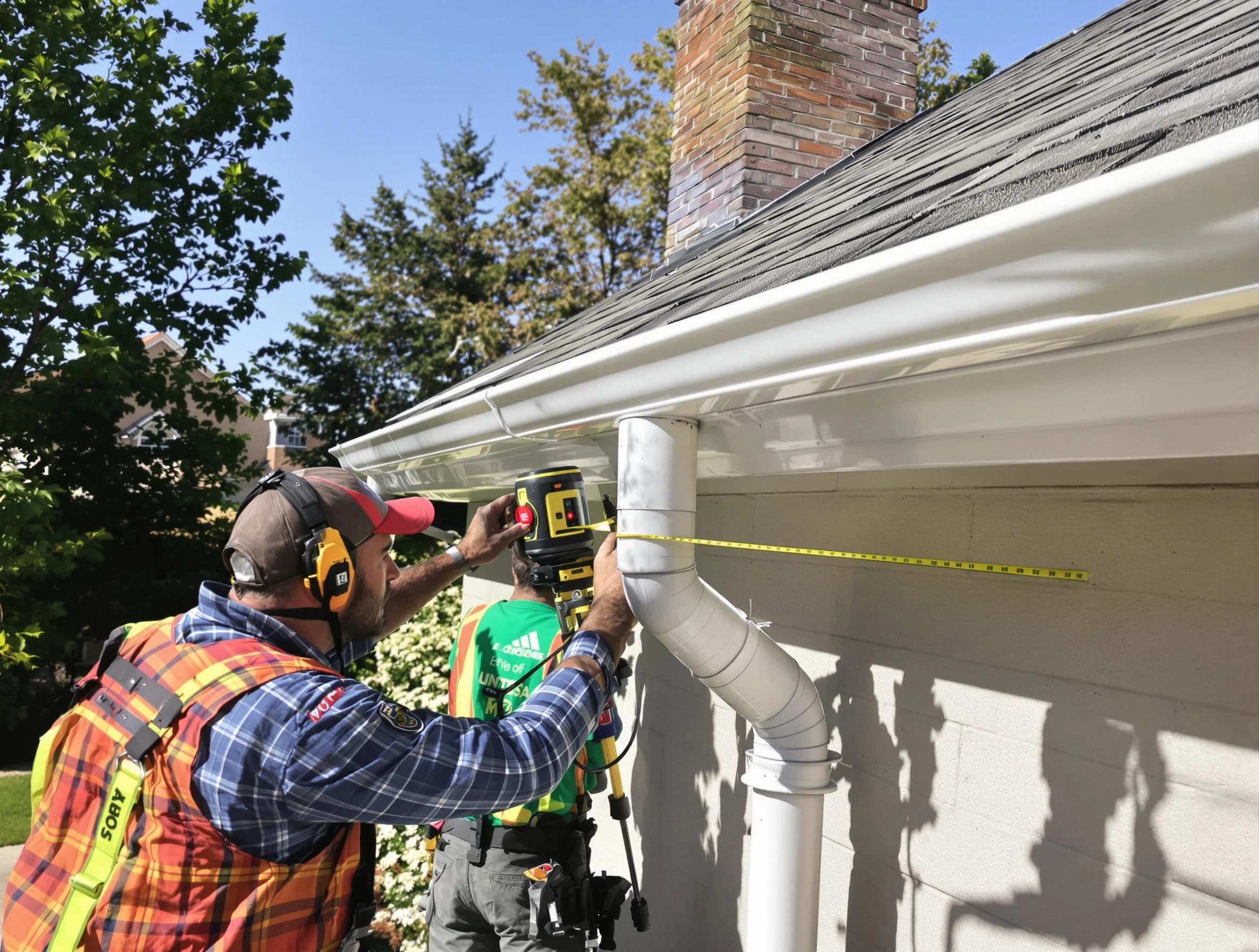 Strongsville Roofing Company installing downspouts at a property in Strongsville, OH