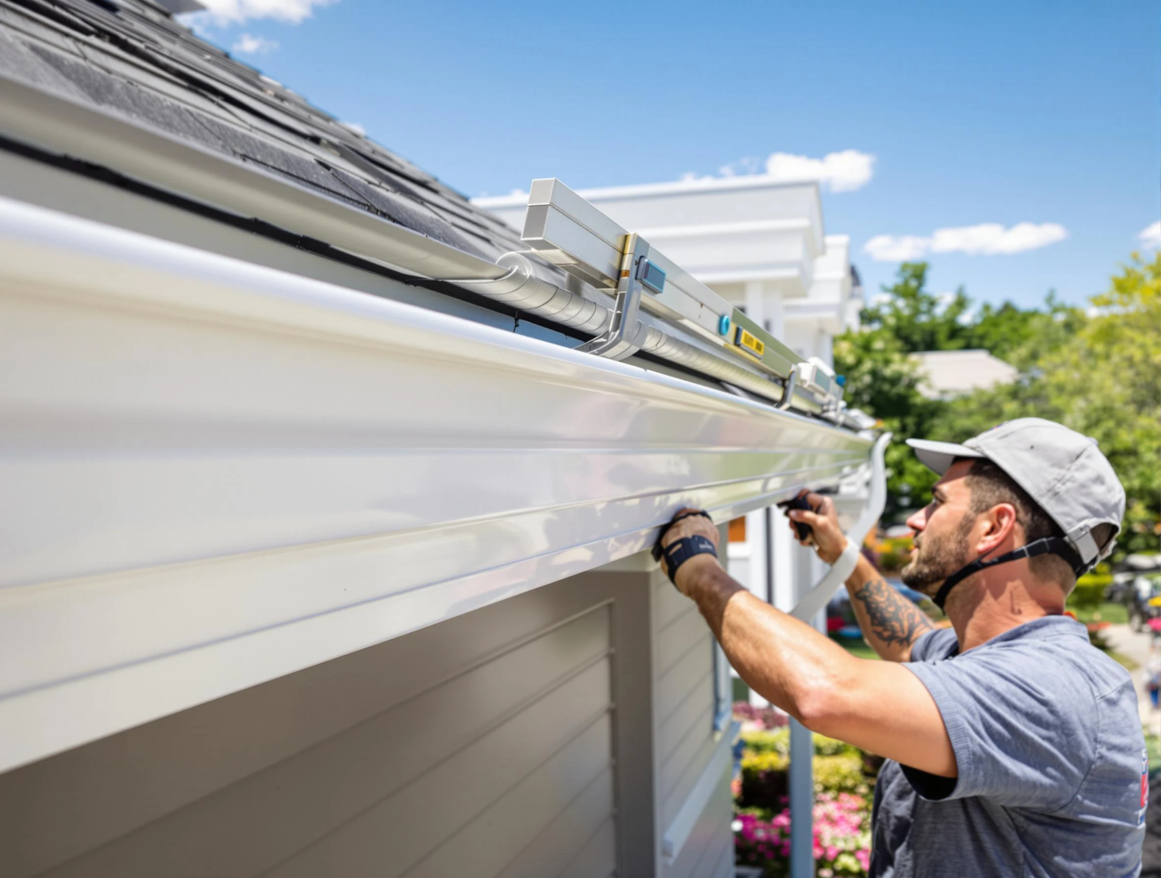 Newly installed gutters by Strongsville Roofing Company for a home in Strongsville, OH