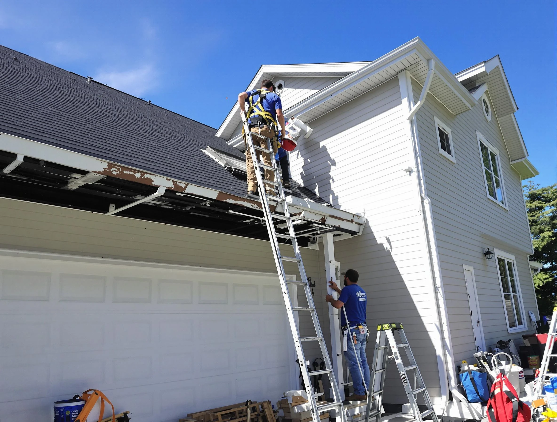 Newly replaced gutters by Strongsville Roofing Company in Strongsville, OH